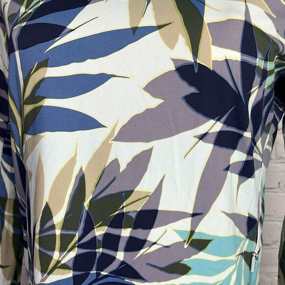 Hang Ten UPF 50+ Tropical Leaf Print Long Sleeve Athletic Top Blue Green White - Picture 2 of 6